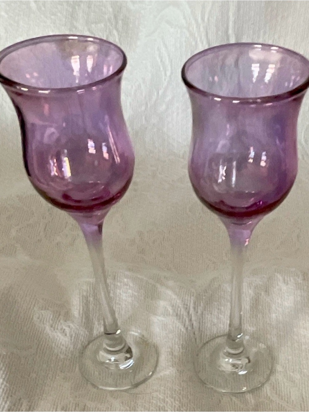Vintage PARTYLITE Royal Lustre Purple Glass Tulip Taper Candle Holders Set of 2